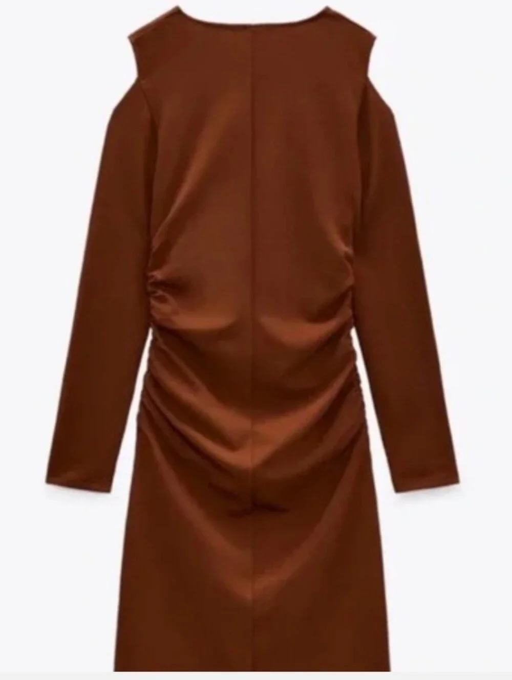 Zara ruched cut-out midi dress in a rust brown color Sm